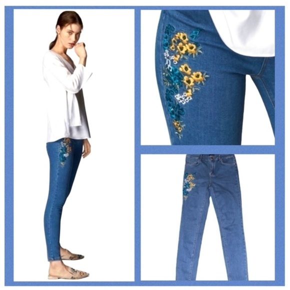 Massimo Dutti blue & yellow floral denim embroidered jeans 6 NWT - Picture 13 of 13